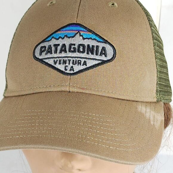 Patagonia Unisex Fitz Roy Crest Lopro OS Ash Tan Adjus Snapback Trucker Cap Hat - Picture 9 of 9